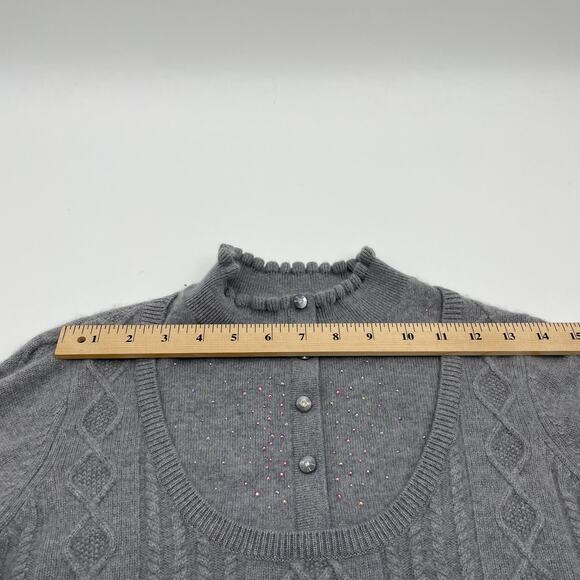 SPRING BAMBOO Women Cashmere Sweater Grey Rhinestone Mock Layer Size XS Coquette - Picture 8 of 8